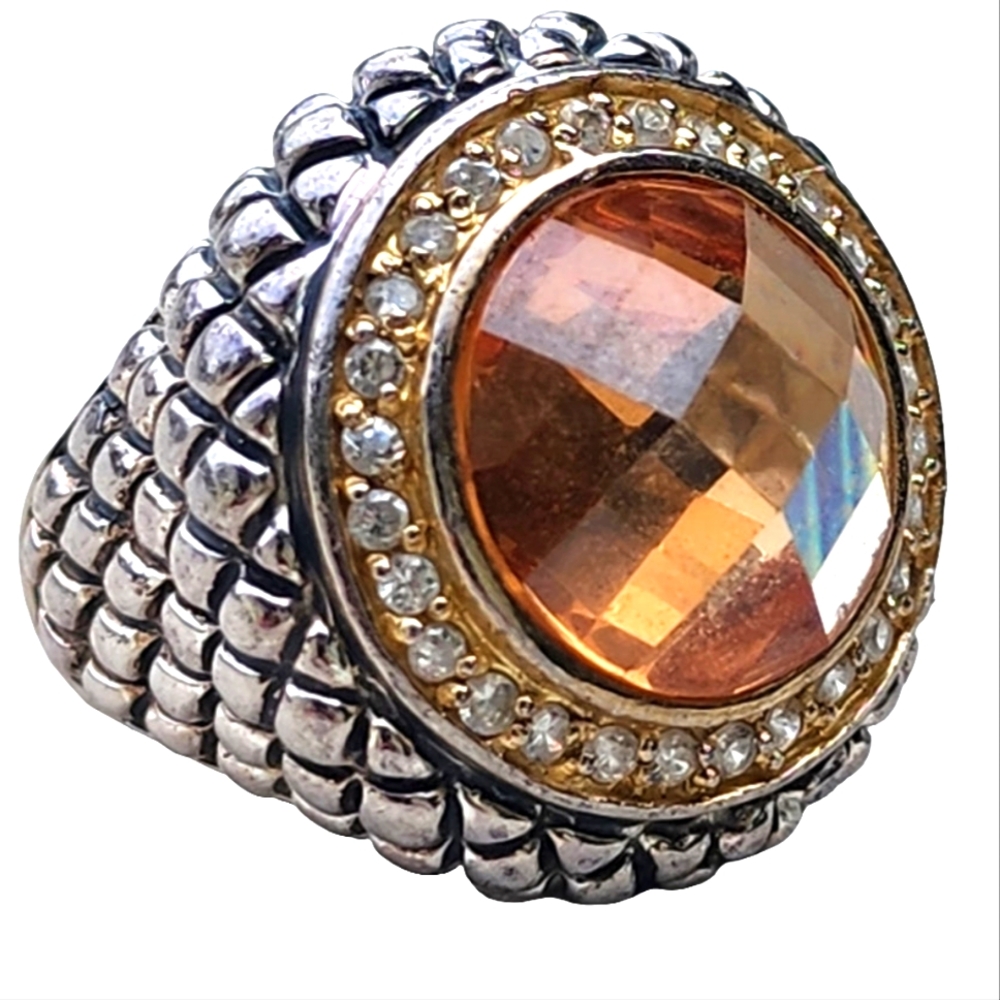 Sterling silver ring with Yellow Orange Diamonds Dome top size 6 Fine Jewelry